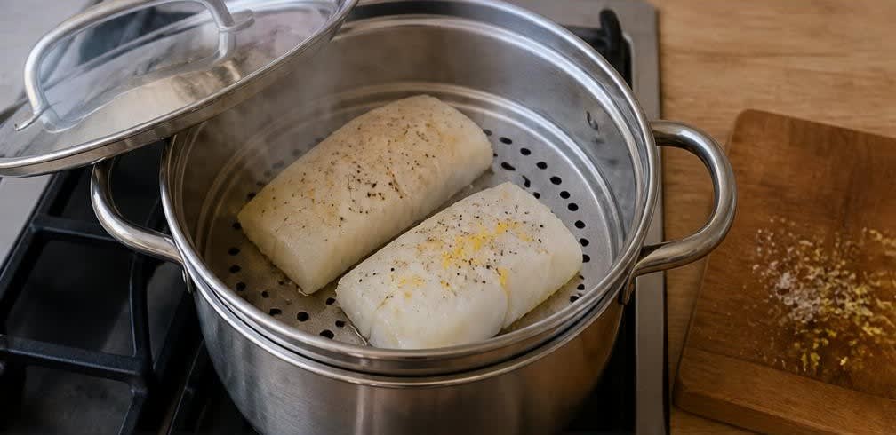 Gedämpfter Kabeljau mit Erbsenpüree – Zubereitung Schritt für Schritt – Kabeljau dämpfen