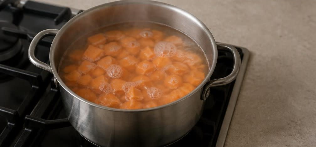 Saftige Hähnchenbrust auf lateinamerikanischem Süßkartoffel-Stampf – Zubereitung Schritt für Schritt – Süßkartoffeln kochen