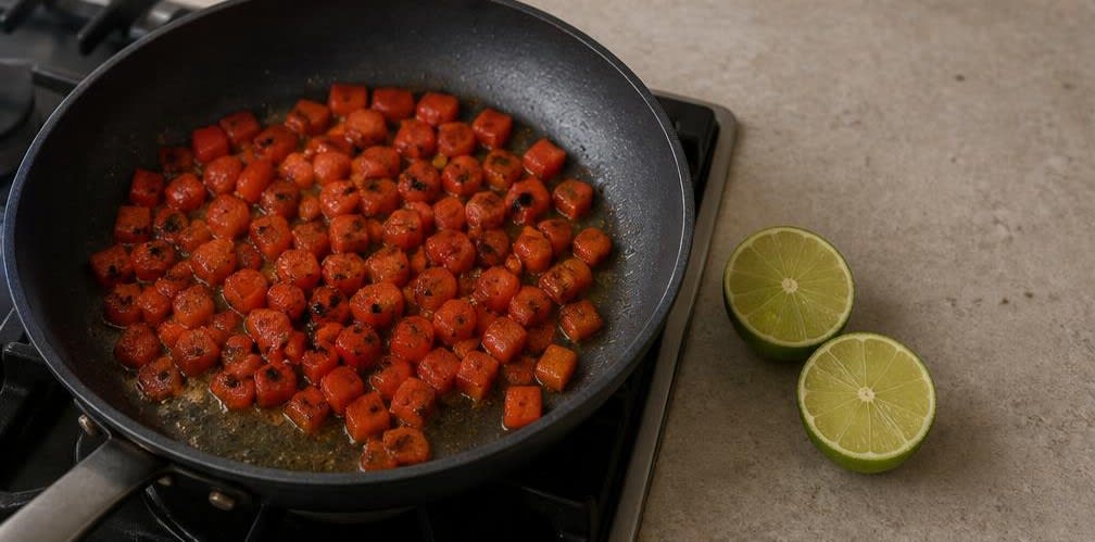 Saftige Hähnchenbrust auf lateinamerikanischem Süßkartoffel-Stampf – Zubereitung Schritt für Schritt – Paprika anrösten