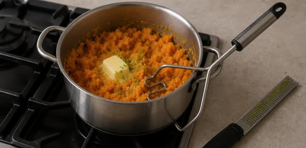 Saftige Hähnchenbrust auf lateinamerikanischem Süßkartoffel-Stampf – Zubereitung Schritt für Schritt – Süßkartoffel-Stampf herstellen