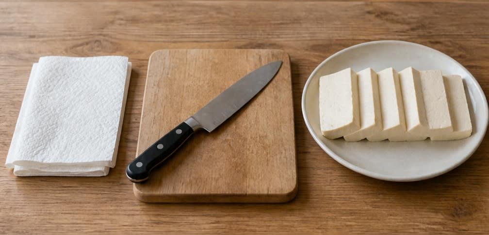 Gedämpfter Tofu mit Knoblauch-Sesam-Dressing – Zubereitung Schritt für Schritt – Tofu vorbereiten