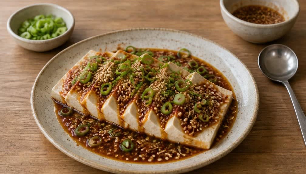 Gedämpfter Tofu mit Knoblauch-Sesam-Dressing – Zubereitung Schritt für Schritt – Anrichten