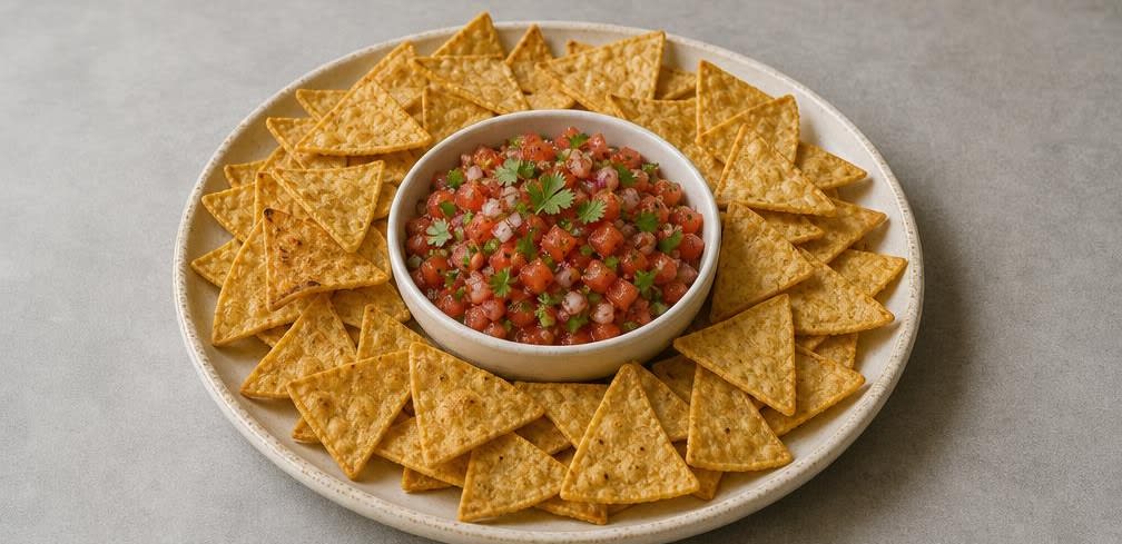 Knusprige Maistortilla-Chips mit frischer Tomaten-Salsa – Zubereitung Schritt für Schritt – Anrichten