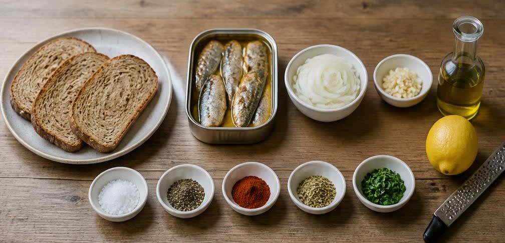 Gedünstete Sardinen auf portugiesischem Vollkornbrot – Zutaten