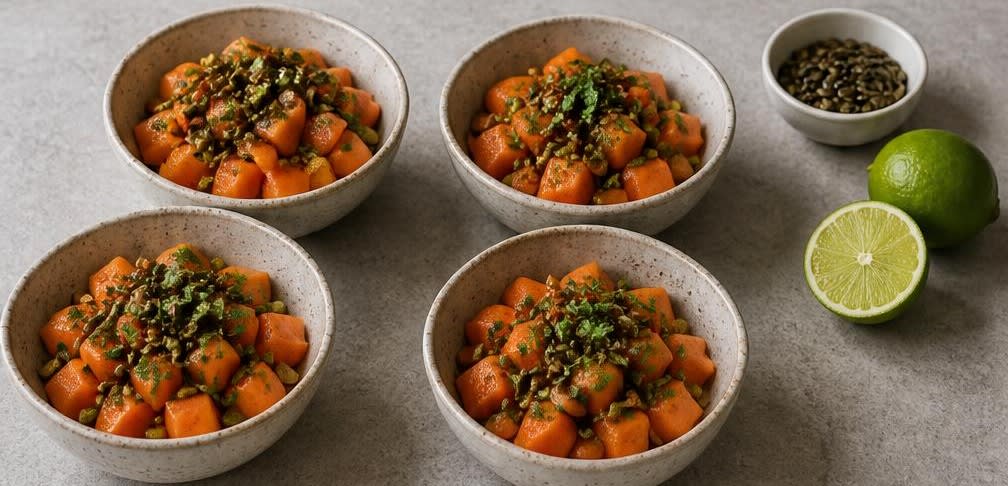 Mexikanischer Papaya-Salat mit Limette und gerösteten Kürbiskernen – Zubereitung Schritt für Schritt – Anrichten