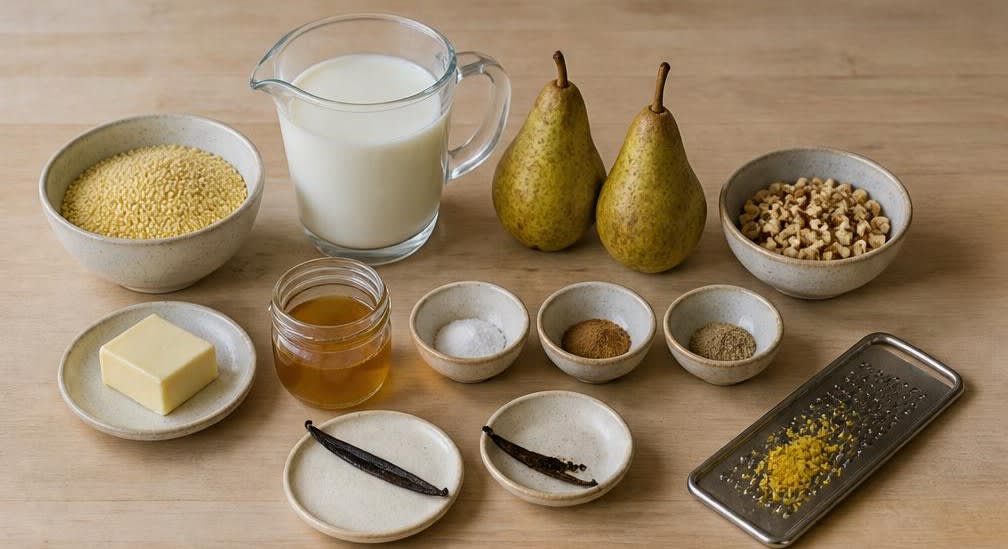 Österreichischer Hirsebrei mit gedünsteter Birne und Haselnüssen – Zutaten