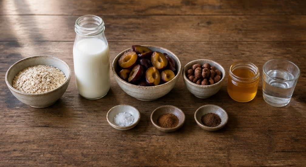 Warmes Hafer-Porridge mit Zimtpflaumen und Haselnüssen – Zutaten