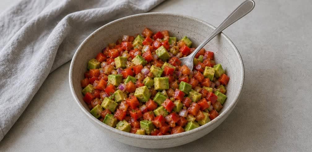 Mexikanischer Avocado-Paprika-Salat mit Zitrone – Zubereitung Schritt für Schritt – Salat vermengen
