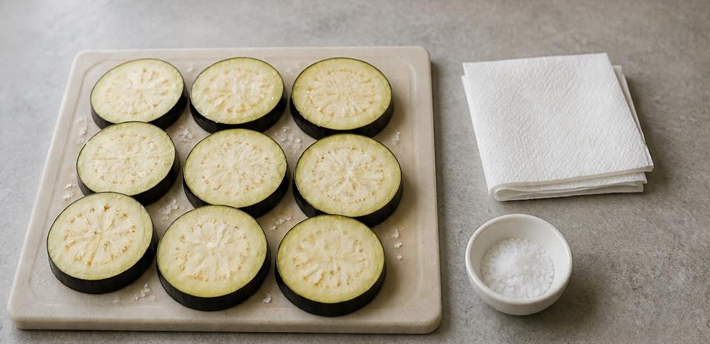 Gegrillte Auberginen-Scheiben mit Knoblauch – Zubereitung Schritt für Schritt – Auberginen vorbereiten
