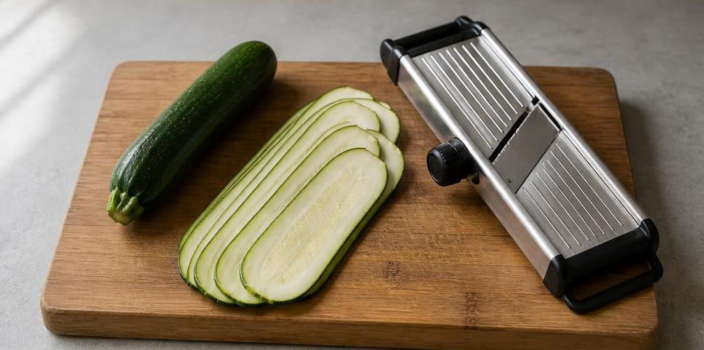 Gegrillte Zucchini-Röllchen mit Feta – Zubereitung Schritt für Schritt – Zucchini schneiden