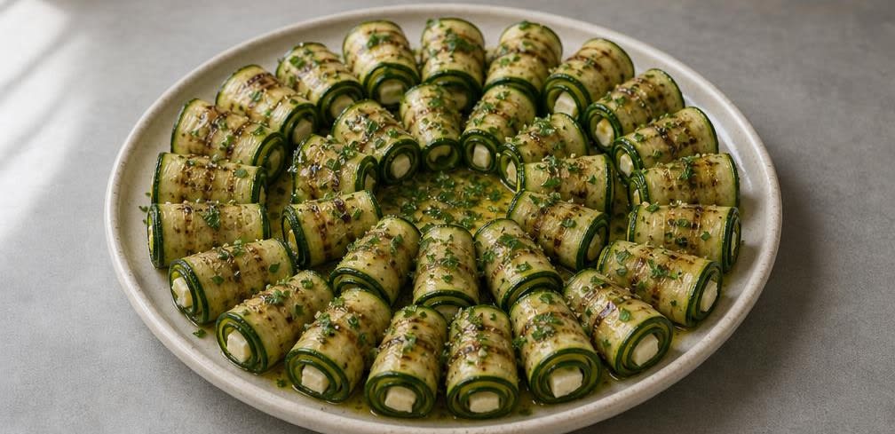 Gegrillte Zucchini-Röllchen mit Feta – Zubereitung Schritt für Schritt – Anrichten