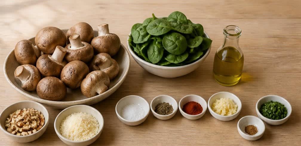Spanische gefüllte Champignons mit Knoblauchspinat – Zutaten