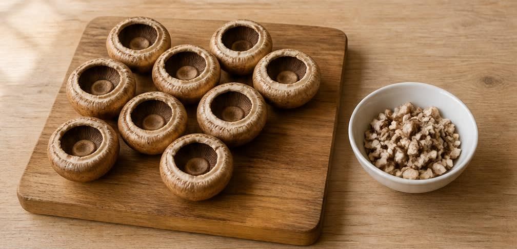 Spanische gefüllte Champignons mit Knoblauchspinat – Zubereitung Schritt für Schritt – Champignons vorbereiten