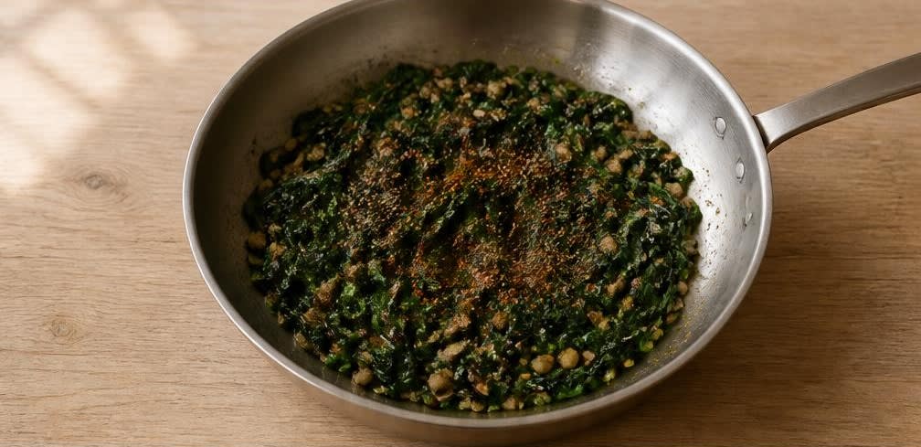 Spanische gefüllte Champignons mit Knoblauchspinat – Zubereitung Schritt für Schritt – Spinat und Gewürze