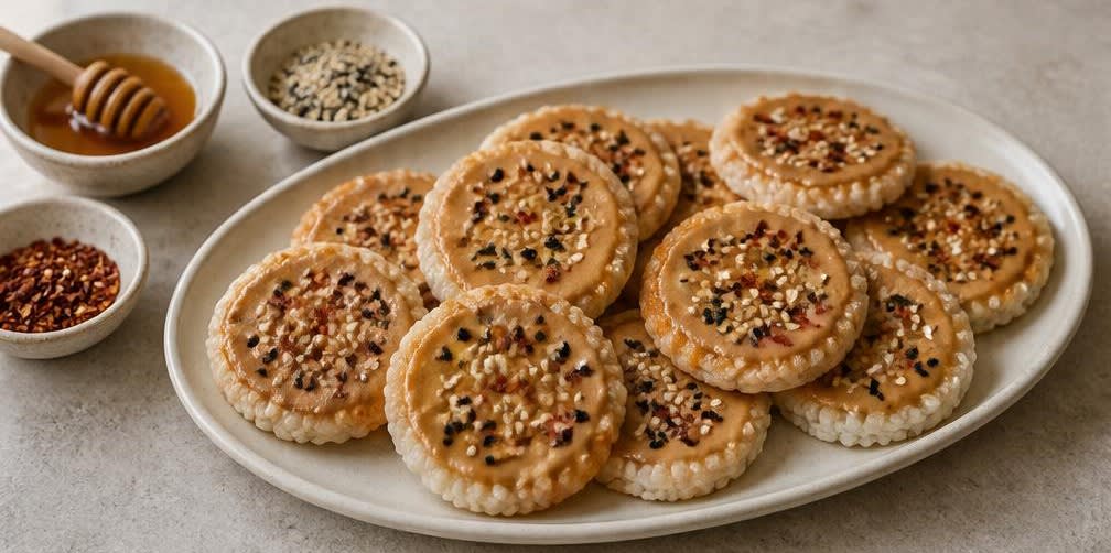 Knusprige Reis-Cracker mit Erdnussbutter – Zubereitung Schritt für Schritt – Cracker anrichten