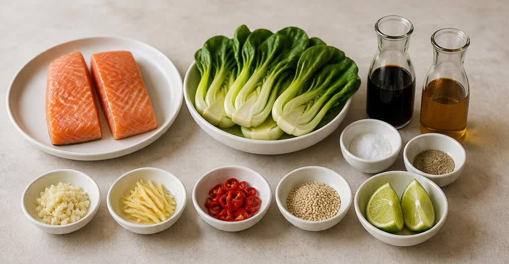 Gedämpfter Lachs mit Pak Choi und Knoblauch – Zutaten