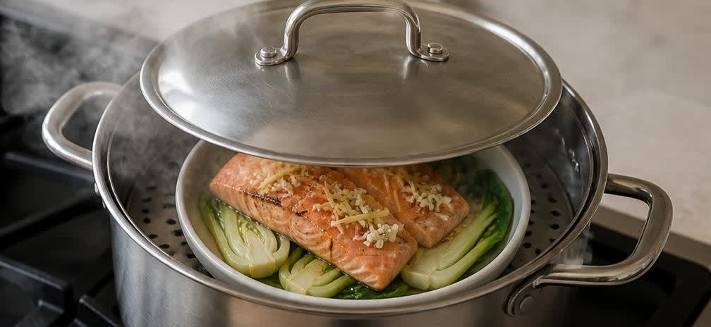 Gedämpfter Lachs mit Pak Choi und Knoblauch – Zubereitung Schritt für Schritt – Lachs dämpfen