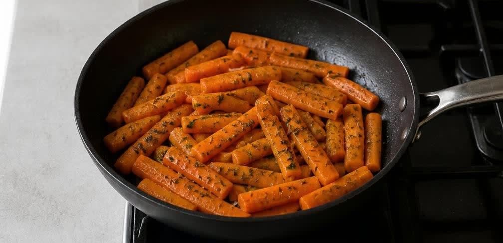 Gegrillter Kabeljau mit Möhrengemüse und Vollkornreis – Zubereitung Schritt für Schritt – Karotten dünsten