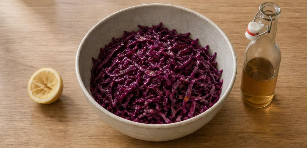 Zart geschmorte Rinderoberschale mit Apfel-Rotkohl und Salzkartoffeln – Zubereitung Schritt für Schritt – Rotkohl marinieren