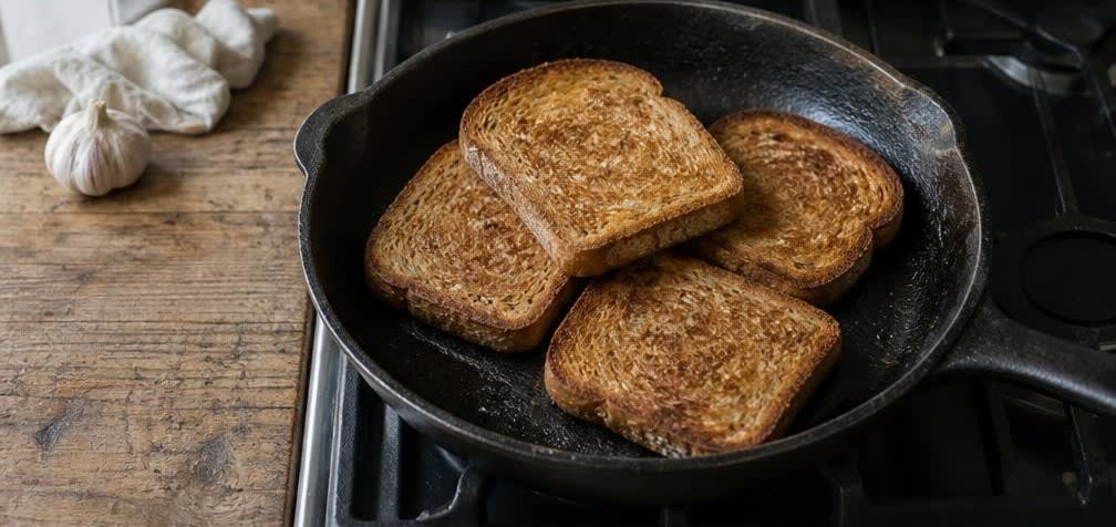 Cremiges britisches Rührei mit Zucchini auf Vollkornbrot – Zubereitung Schritt für Schritt – Brot rösten