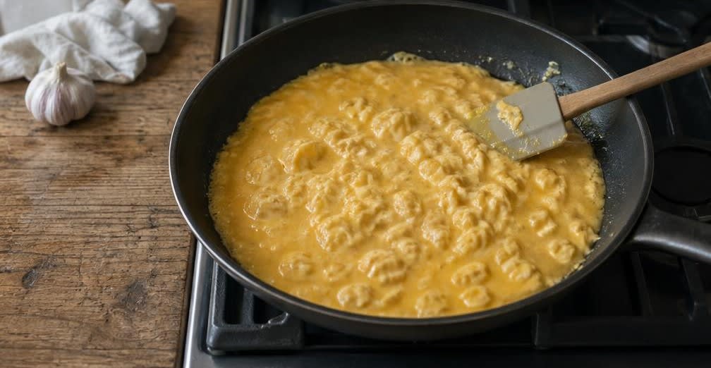 Cremiges britisches Rührei mit Zucchini auf Vollkornbrot – Zubereitung Schritt für Schritt – Eier garen