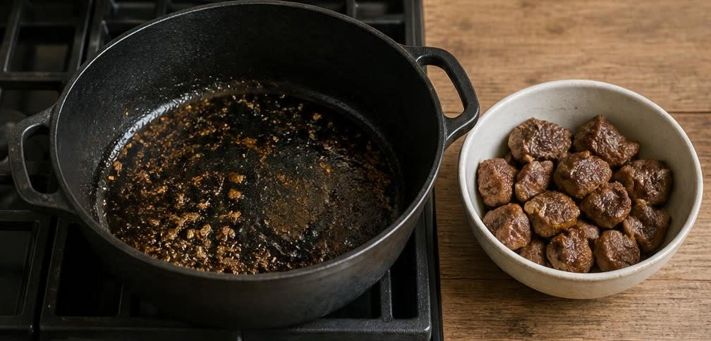 Türkisches Lammragout mit Zucchini – Zubereitung Schritt für Schritt – Lammfleisch anbraten