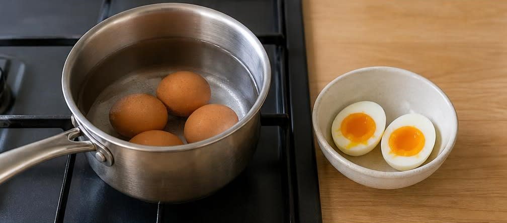 Cremige Erbsen-Stampf-Stulle mit flüssigem Ei – Zubereitung Schritt für Schritt – Eier kochen & schälen