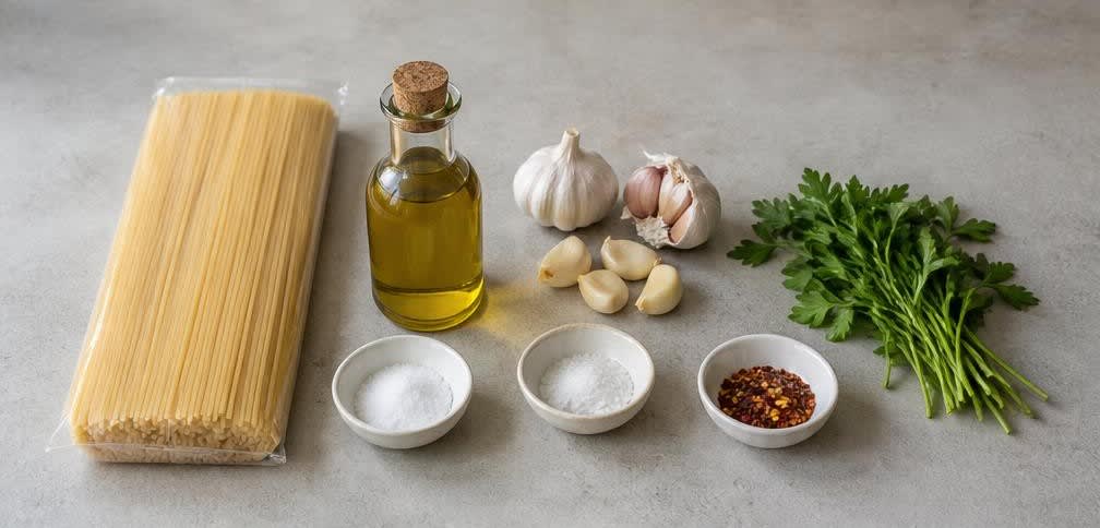 Aglio e Olio mit ruhendem Knoblauch – Zutaten
