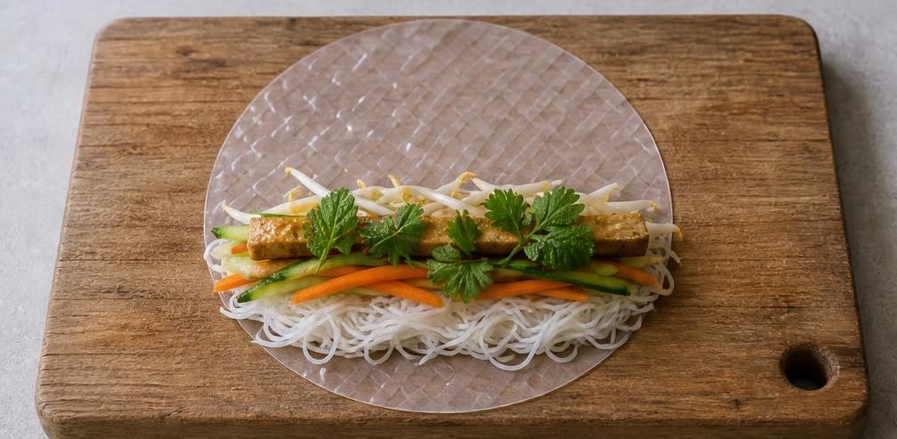 Frische Sommerrollen mit mariniertem Tofu – Zubereitung Schritt für Schritt – Sommerrolle belegen