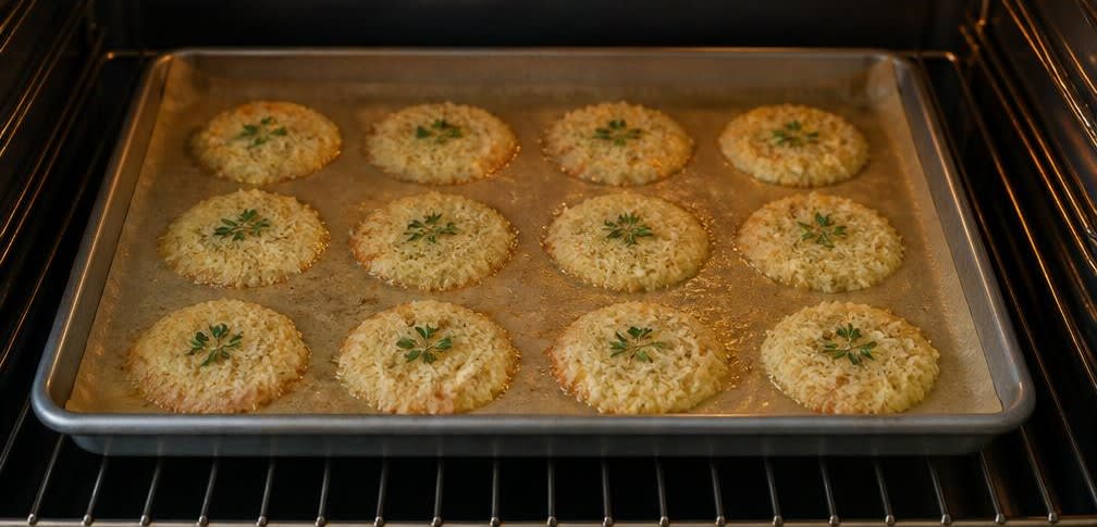 Knusprige Parmesan-Chips aus dem Ofen – Zubereitung Schritt für Schritt – Im Ofen backen
