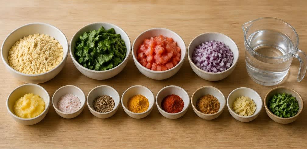 Indisches Kichererbsen-Omelett mit Spinat und Tomate – Zutaten
