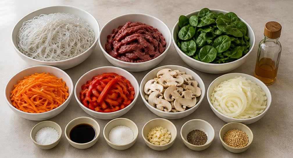 Koreanisches Japchae mit kaltgepresstem Sesamöl – Zutaten