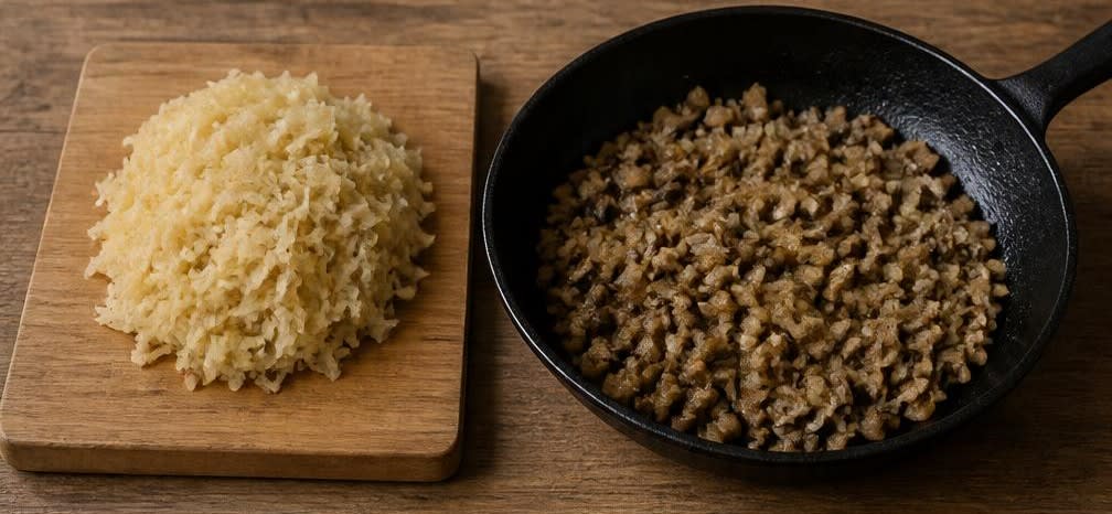 Osteuropäische Piroggen mit Sauerkraut-Pilz-Füllung – Zubereitung Schritt für Schritt – Füllung vorbereiten
