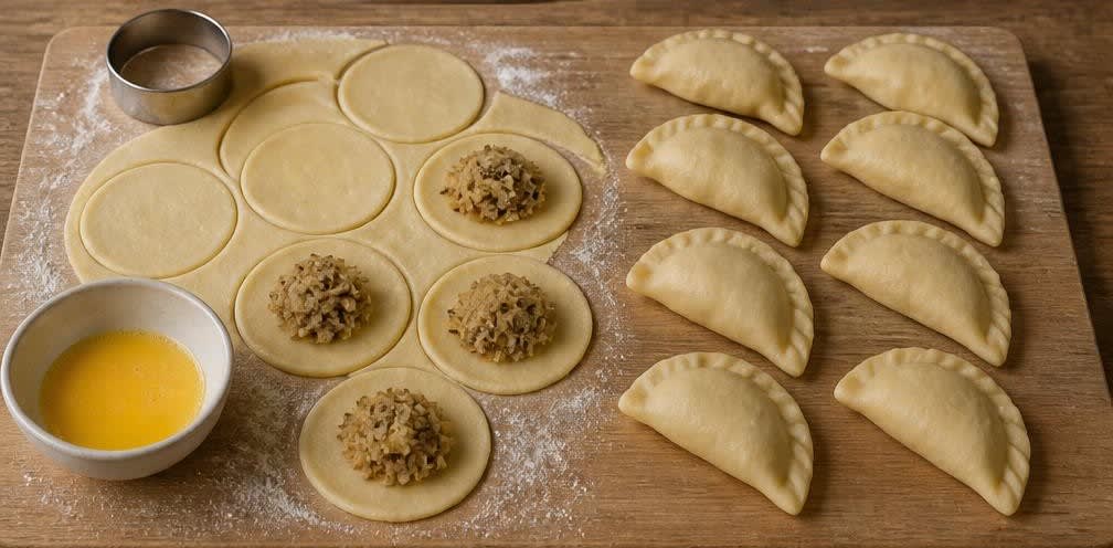 Osteuropäische Piroggen mit Sauerkraut-Pilz-Füllung – Zubereitung Schritt für Schritt – Piroggen formen