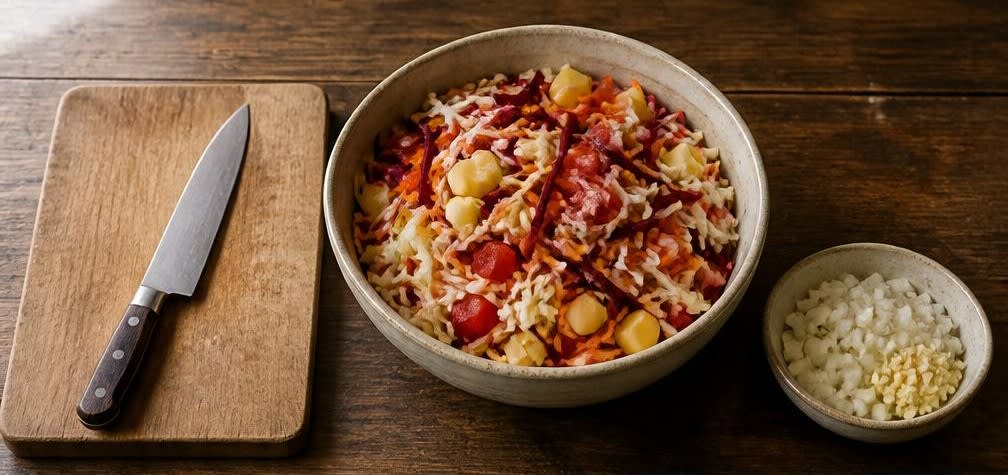 Veganer Borschtsch mit schonend gegarter Roter Bete – Zubereitung Schritt für Schritt – Gemüse vorbereiten