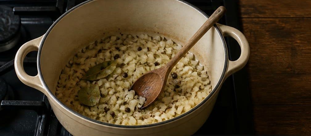 Veganer Borschtsch mit schonend gegarter Roter Bete – Zubereitung Schritt für Schritt – Zwiebeln anbraten