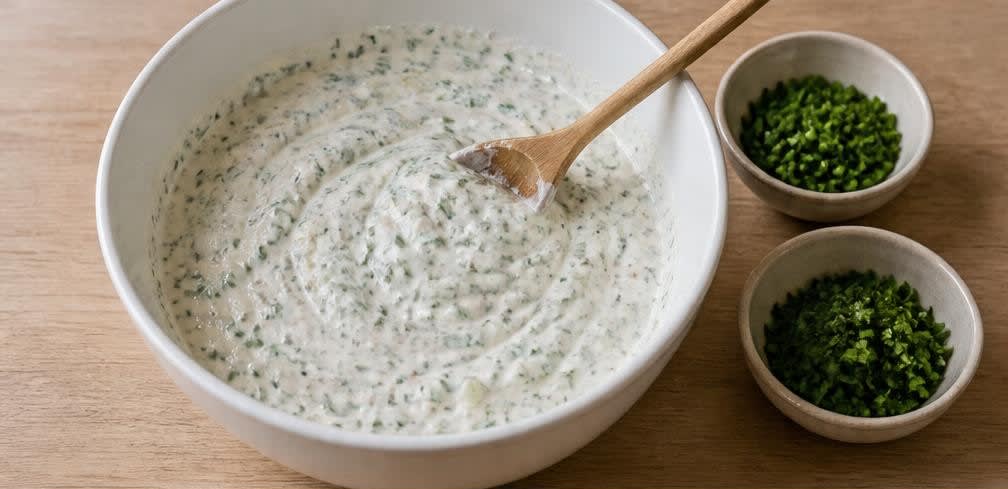 Pellkartoffeln mit Kräuter-Magerquark und Leinsamen – Zubereitung Schritt für Schritt – Kräuterquark mischen