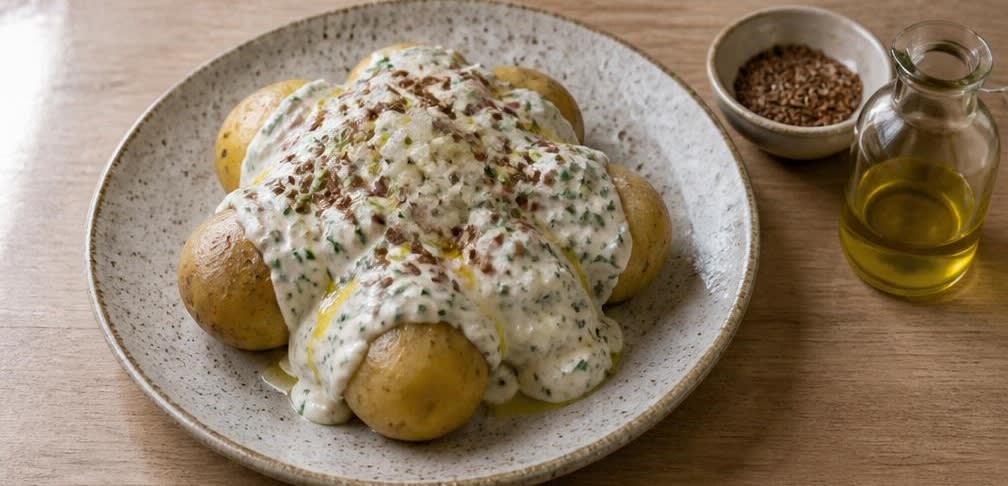 Pellkartoffeln mit Kräuter-Magerquark und Leinsamen – Zubereitung Schritt für Schritt – Anrichten