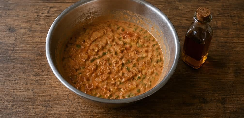 Knusprige Kimchi-Pfannkuchen (Kimchijeon) – Zubereitung Schritt für Schritt – Kimchi und Frühlingszwiebeln unterheben