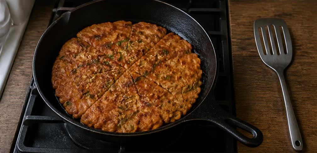 Knusprige Kimchi-Pfannkuchen (Kimchijeon) – Zubereitung Schritt für Schritt – Pfannkuchen ausbacken
