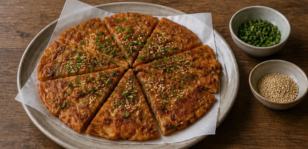 Knusprige Kimchi-Pfannkuchen (Kimchijeon) – Zubereitung Schritt für Schritt – Anrichten