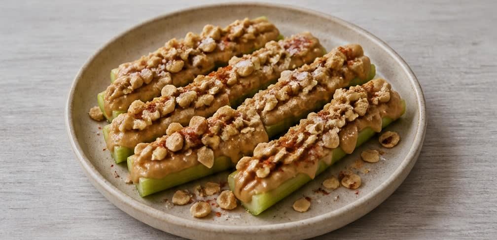 Knackige Sellerie-Sticks mit cremiger Erdnussbutter – Zubereitung Schritt für Schritt – Anrichten