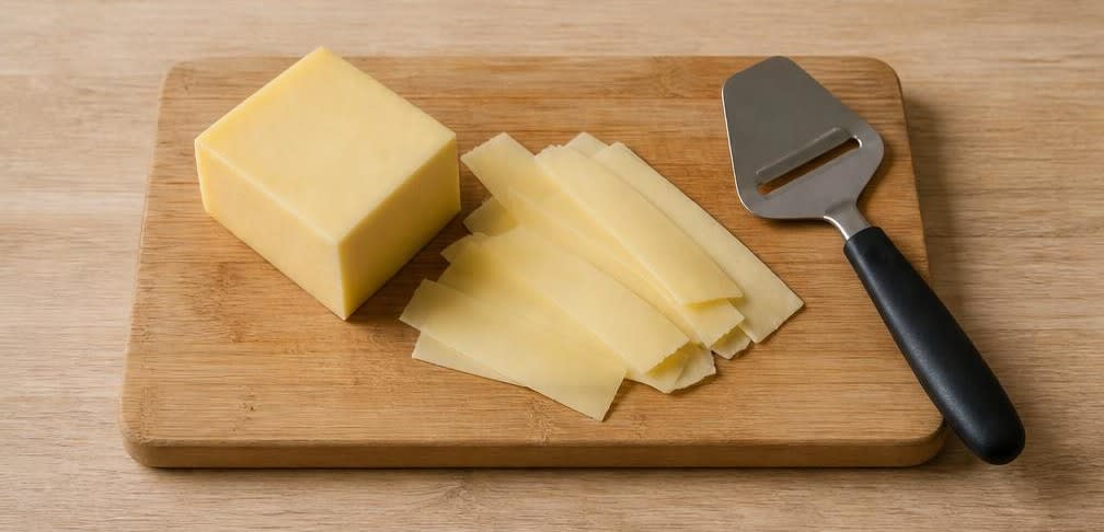 Skandinavisches Knäckebrot mit Butter, Gouda am Stück und Radieschen – Zubereitung Schritt für Schritt – Gouda hobeln