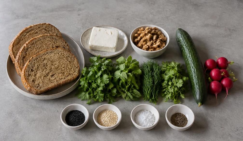Persisches Walnuss-Käse-Brot mit frischen Kräutern – Zutaten