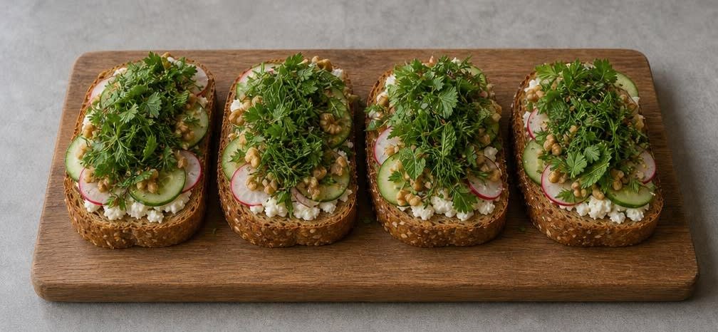Persisches Walnuss-Käse-Brot mit frischen Kräutern – Zubereitung Schritt für Schritt – Belegen mit Gemüse, Walnüssen und Kräutern