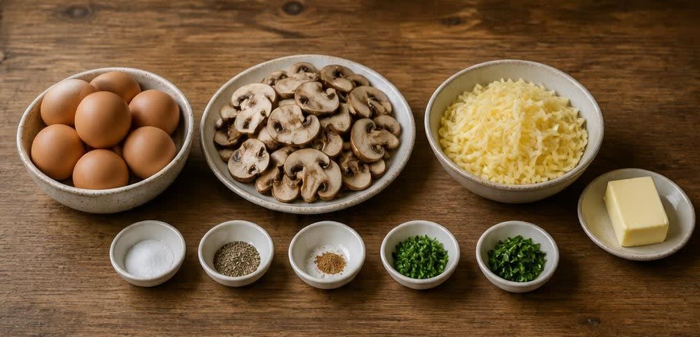 Französisches Omelett mit Champignons und Gouda – Zutaten bereitstellen