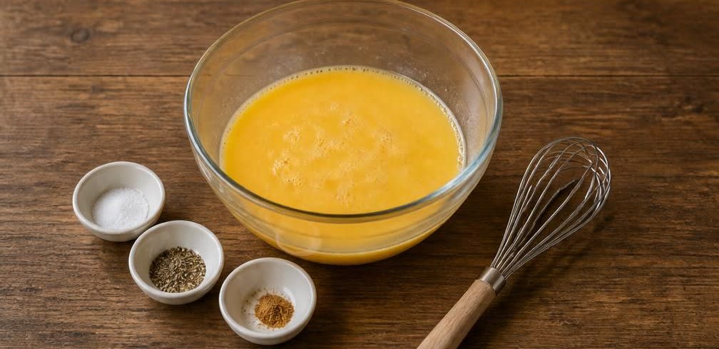 Französisches Omelett mit Champignons und Gouda – Zubereitung Schritt für Schritt – Eimasse herstellen