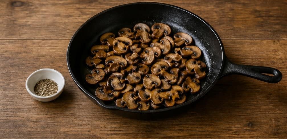 Französisches Omelett mit Champignons und Gouda – Zubereitung Schritt für Schritt – Champignons anbraten