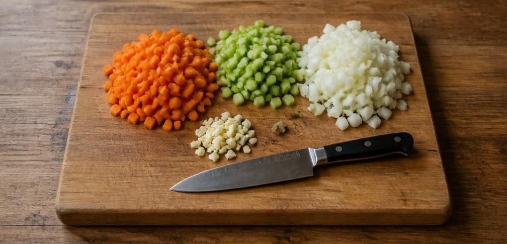 Vollkornnudeln mit reichhaltiger Linsen-Bolognese – Zubereitung Schritt für Schritt – Gemüse vorbereiten