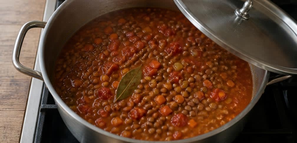 Vollkornnudeln mit reichhaltiger Linsen-Bolognese – Zubereitung Schritt für Schritt – Linsen-Bolognese köcheln